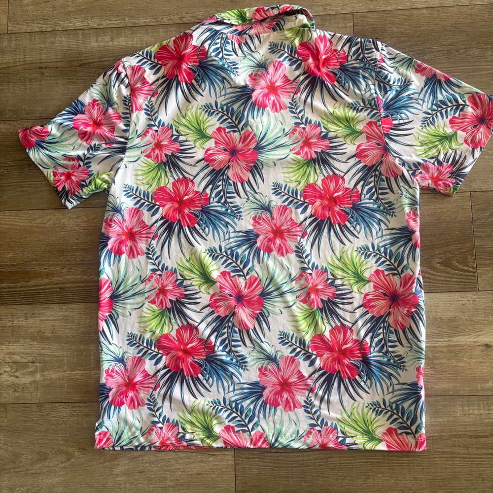 GreenSide Golf Polo Mens XL Hawaiian Floral Tropical Performance Stretch Shirt - Picture 2 of 7